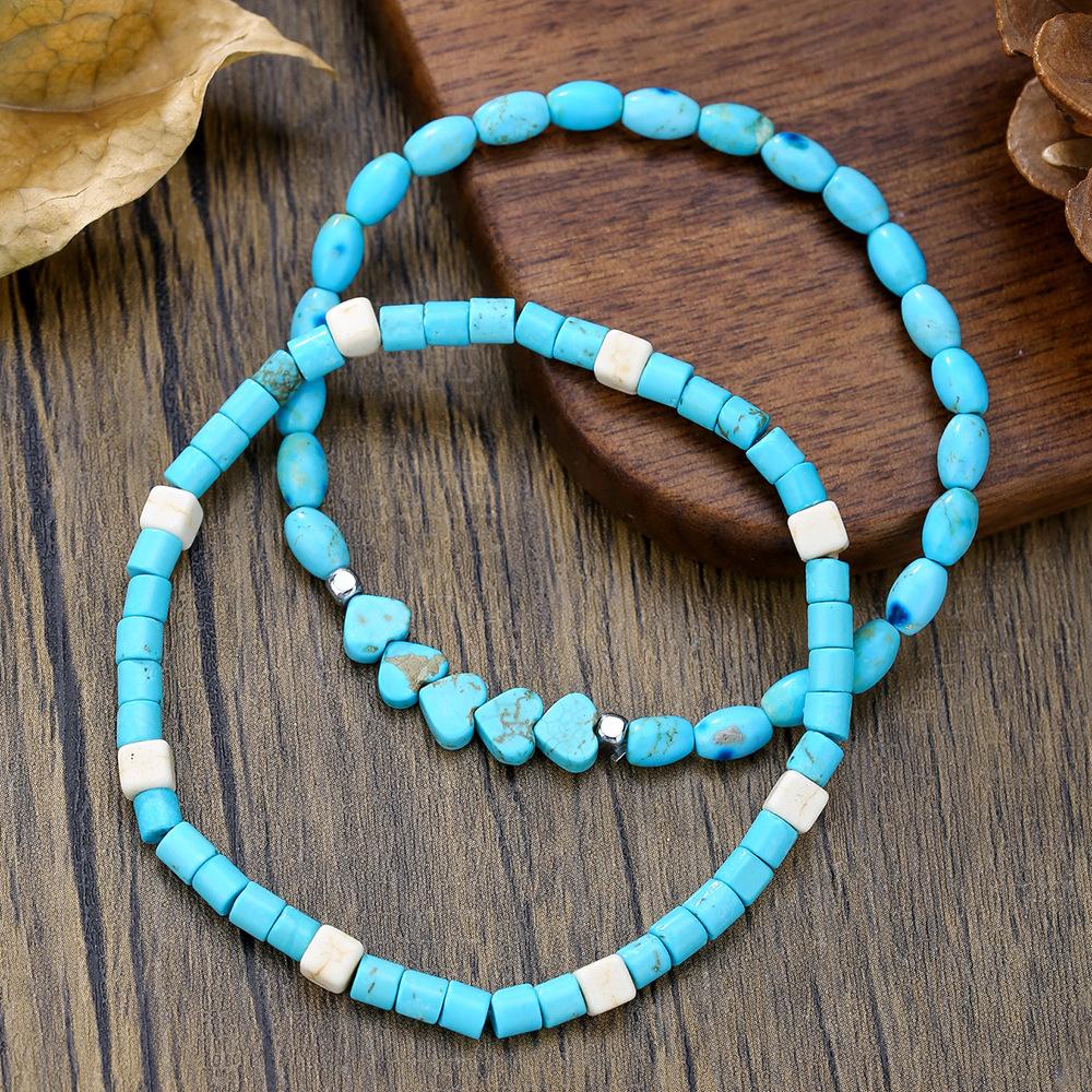 New Bohemian turquoise bracelet set National turquoise love multi-layer stacked bracelet men
