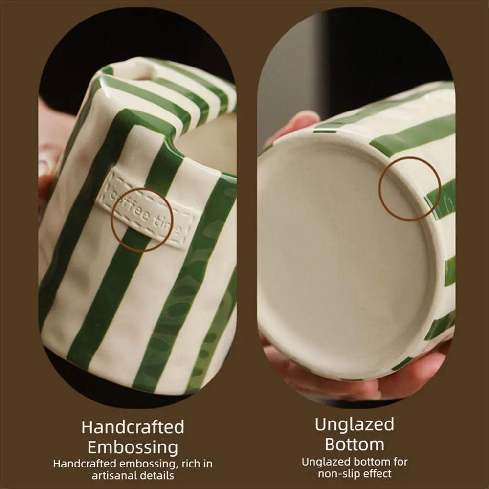Hand-Painted Striped Ceramic Coffee Mug Novelty Porcelain Tea Cup Gift Espresso Cup  Home Breakfast