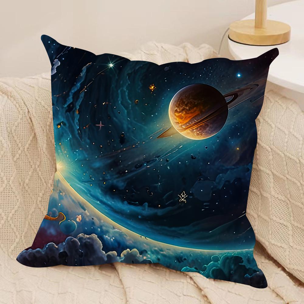 Planet Space Collection Cushion Cover Silky Short Plush Invisible Zipper Dustproof Sofa Pillow Case for Home Decor