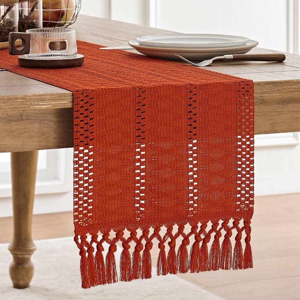 American Style Festival Dining Table Cover Solid Color Tablecloth Boho Table Runner Christmas