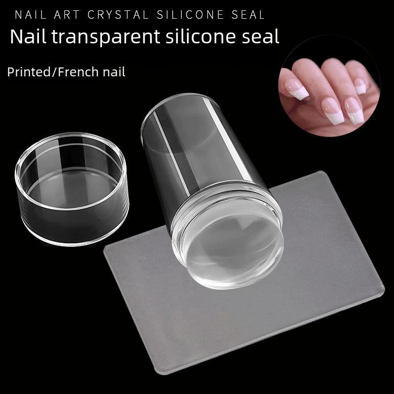 Nail Art Transparent Transfer Stamp 2.8cm with Cover & Scraper - French Nail Printing Tool