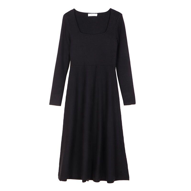 Новинка ранней осени, женская одежда, черное трикотажное платье с длинными рукавами, длинное, с темпераментом, с маленьким черным платьем внутри