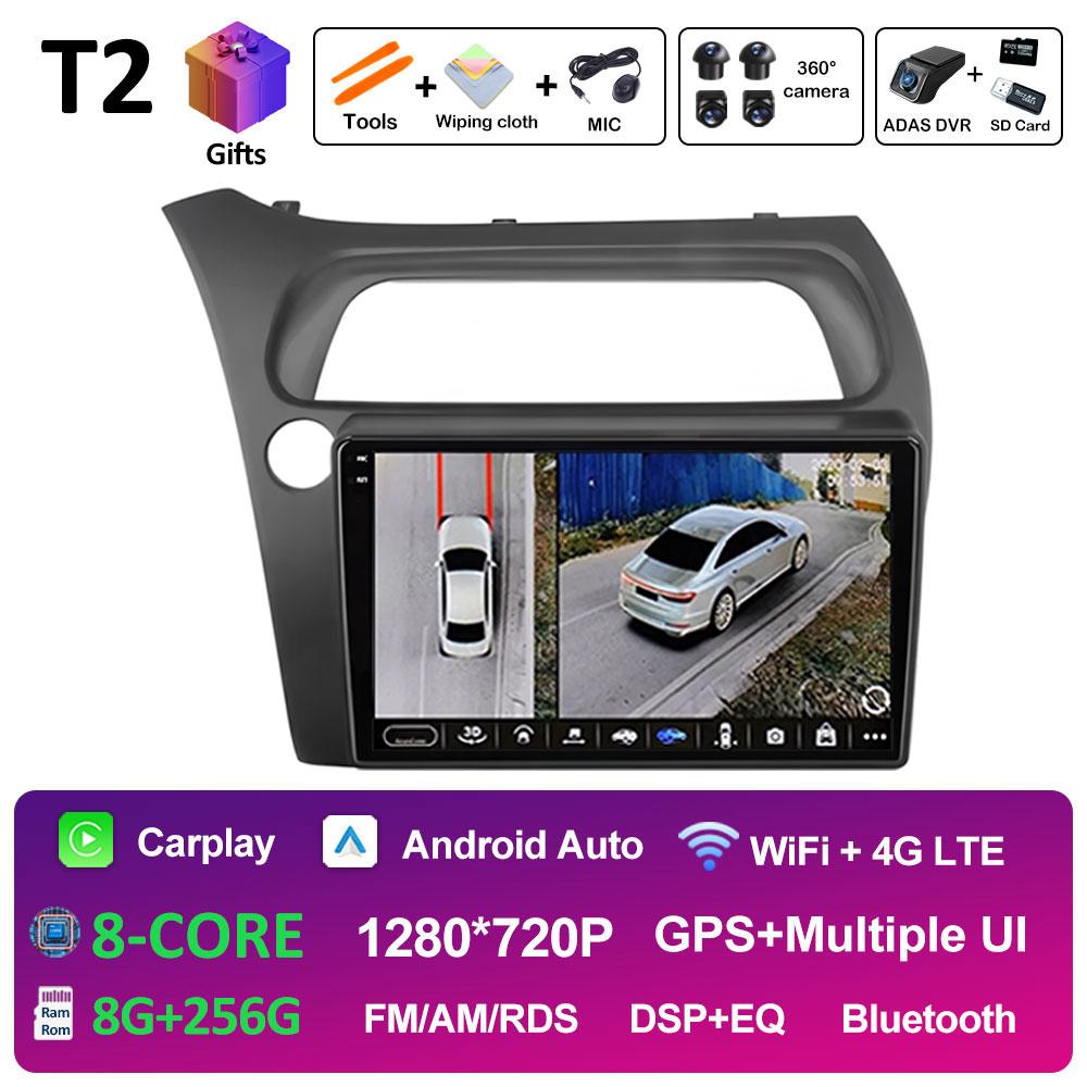 Беспроводной Android Auto Carplay для Honda Civic Хэтчбек 2006 2007 2008 2009 - 2011 Автомагнитола Видео Мультимедийный плеер Вентилятор охлаждения