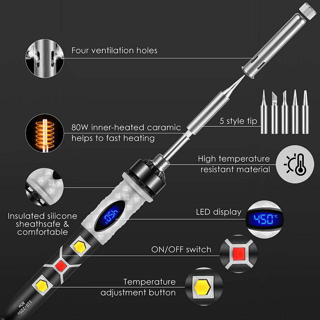 80 Вт Электроника Цифровой Паяльник Набор ЖК-дисплей Регулируемая Температура Инструмент для Пайки Паяльная Пушка Переключатель ВКЛ/ВЫКЛ