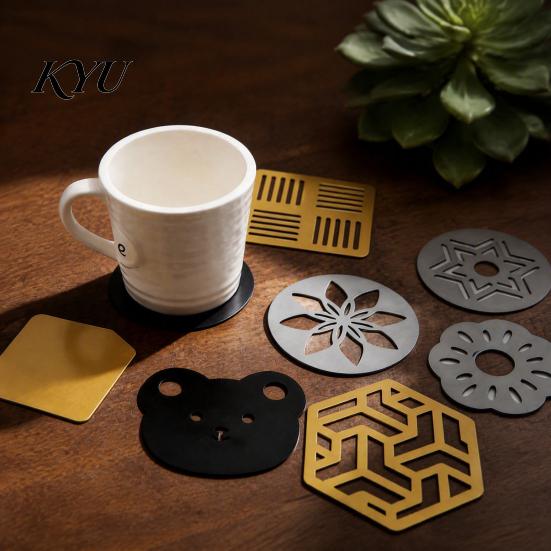 Decorative Desktop Coasters for Home Metal Drinks, Heat Resistant Hollow Carved Table Mats Gold Black Silver Decor Coffee Tea Cups, Modern Living Room