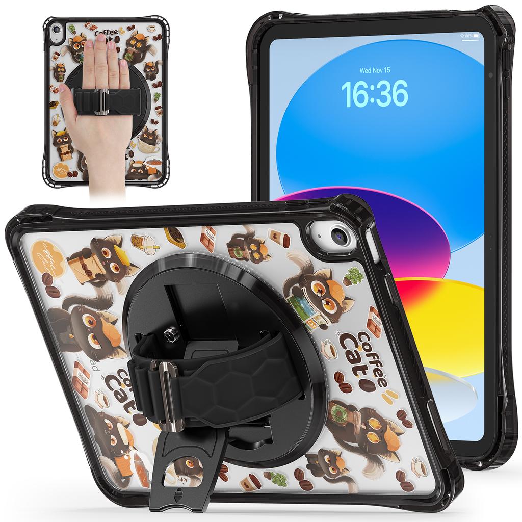 Для iPad (2025)/10.9 (2022) Чехол с подставкой, ремешком для руки и принтом, PC+TPU+акрил, чехол для планшета