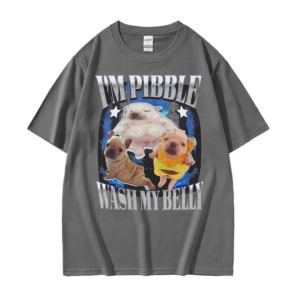 Лето 2025 Im Pibble Помой Мне Живот Смешной Мем с Французским Бульдогом Мужчины Женщины Мода Милый Ретро 100% Чистый Хлопок Печатная Футболка