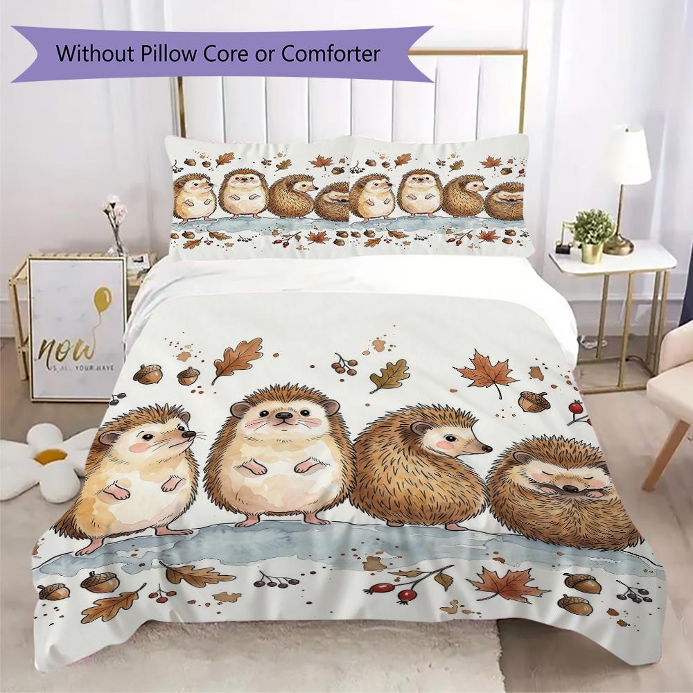Watercolor Hedgehog Pattern Bedding uilt Set uilt Cover Pillowcase Home Decoration Birthday Gift (1 * duvet cover + 2 * pillowcase without core)