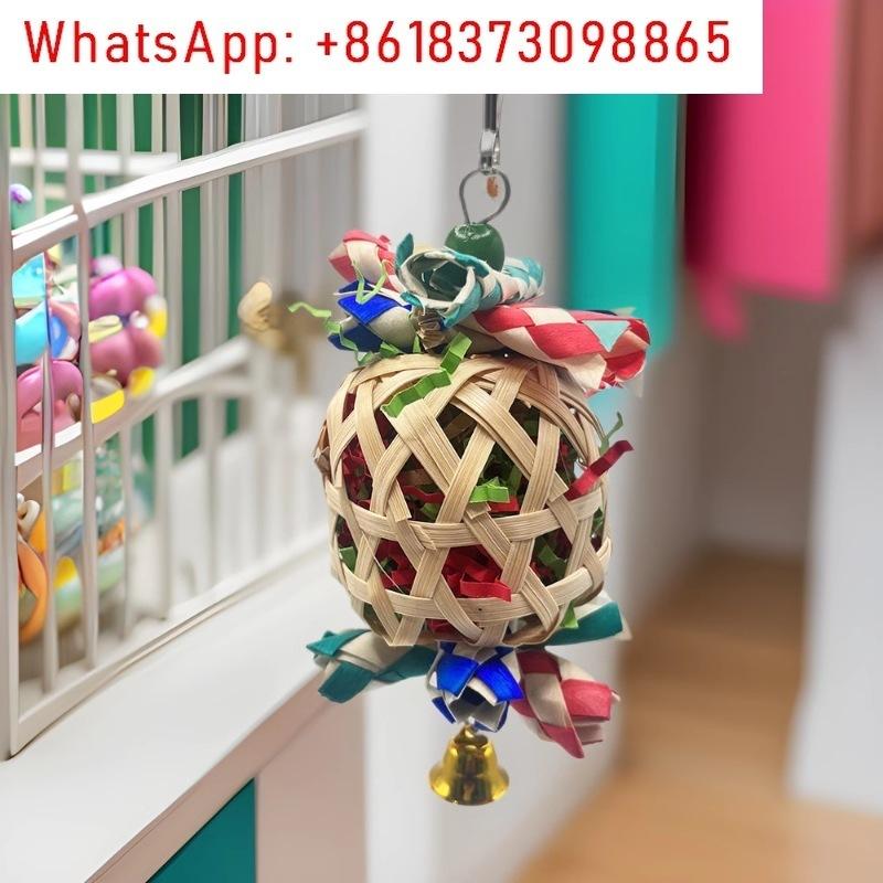2Pcs bird toys, Christmas parrot toys, colorful shredded paper tube weaving