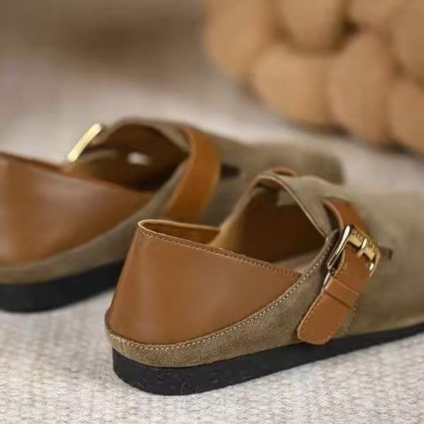 Мягкие Birkenstock осенние новые тапочки на ремешке ретро круглый носок туфли на плоской подошве Doudou