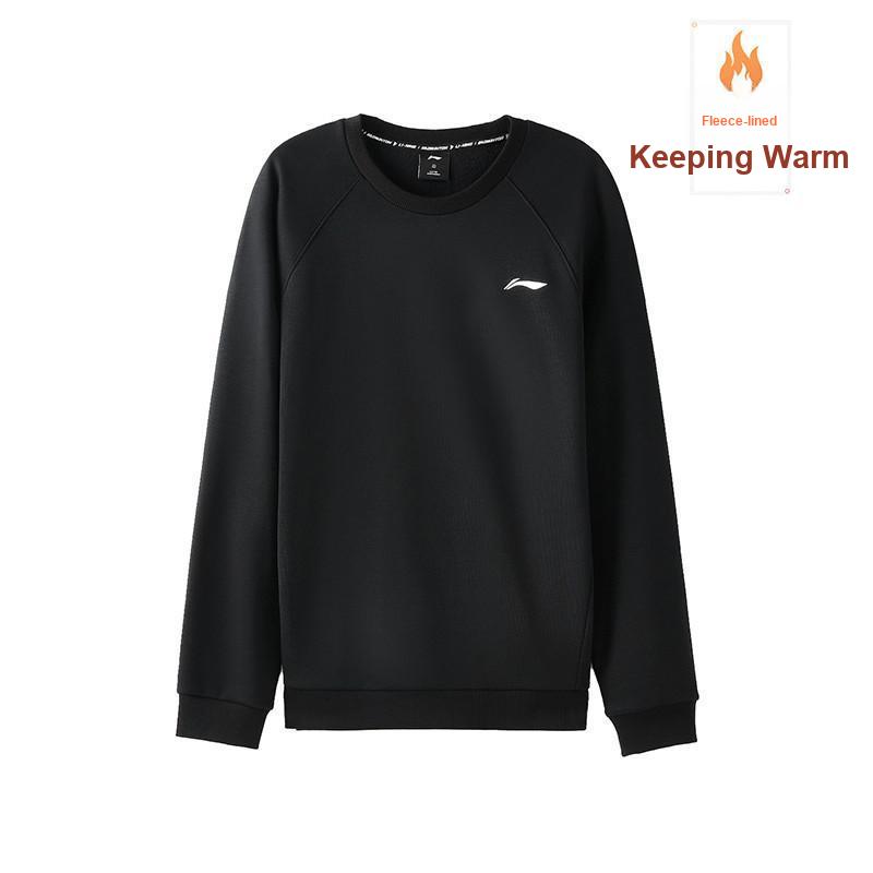 Модный пуловер без капюшона Li Ning с круглым вырезом, теплый флисовый топ с длинным рукавом, удобный комплект из длинных брюк и толстовки, мужские наборы AWDVH05-1+AKLVC99-1