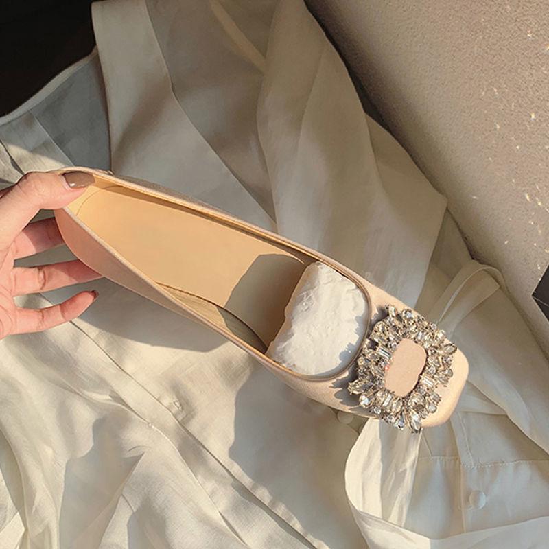Модные квадратные балетки со стразами и пряжками для женщин, мокасины с закрытым носком, элегантные женские свадебные туфли, лоферы