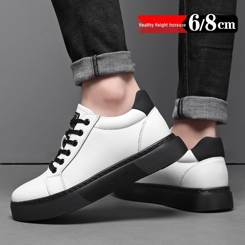 Men's 8cm Height-Boosting Casual White Sneakers