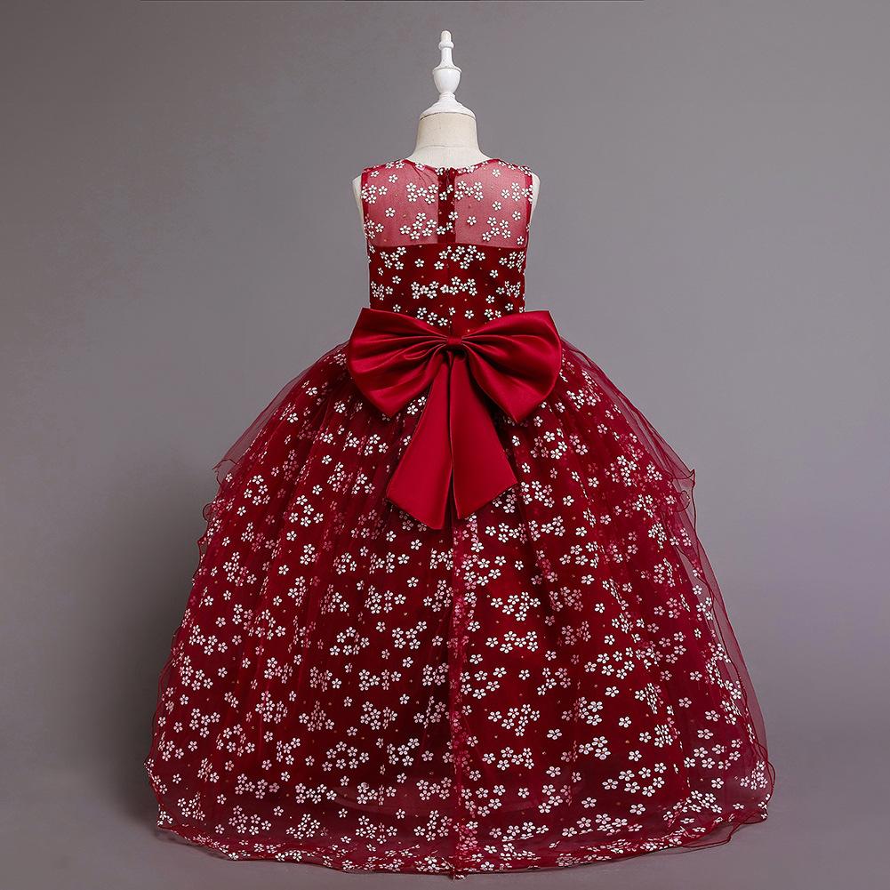 Весенне-летнее детское платье с цветочным принтом, тюлевое платье принцессы без рукавов с цветочным принтом для девочек, длинное детское свадебное платье с высокой талией
