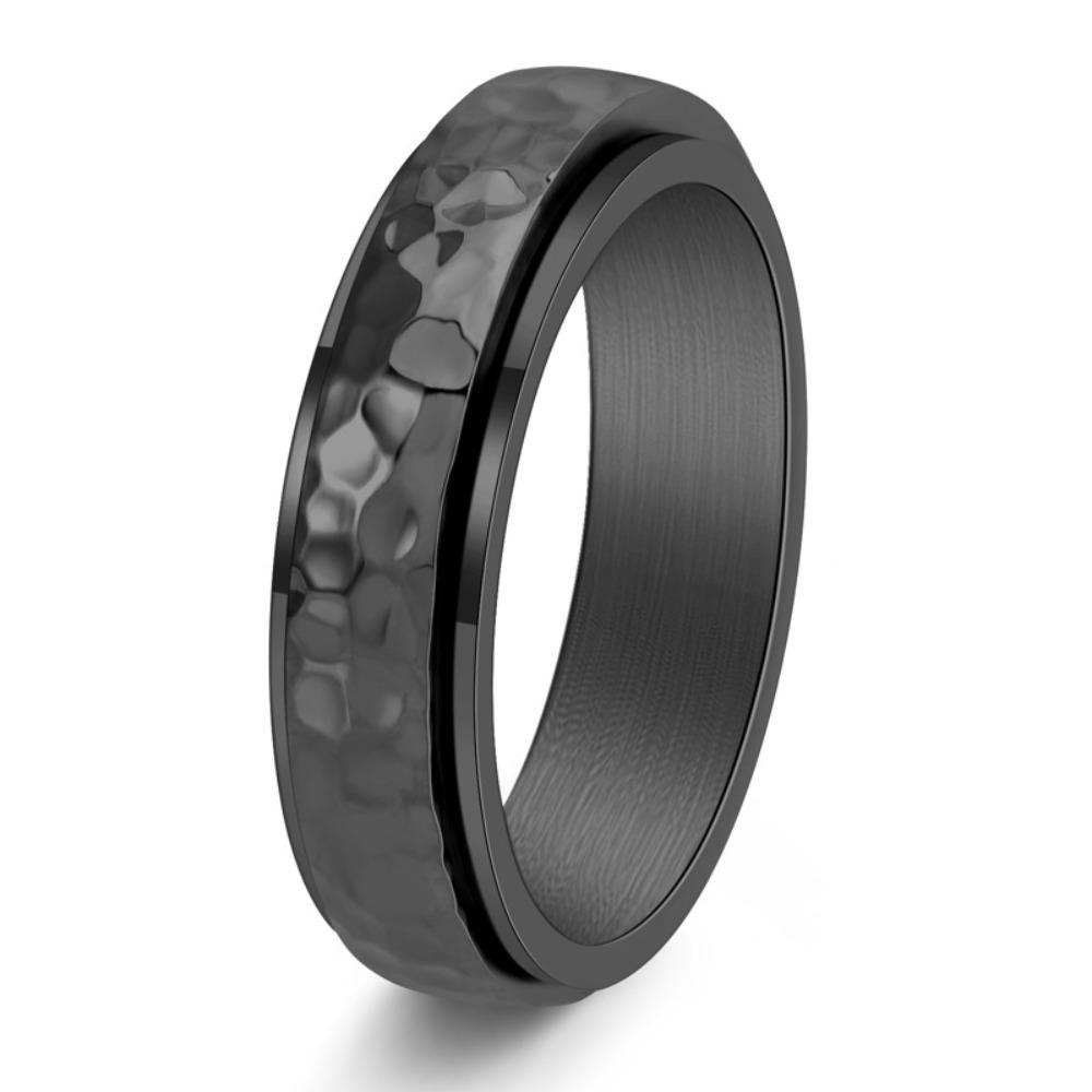 Винтажное кольцо унисекс из титановой стали с кованой текстурой ручной работы и вращающимся элементом в виде сот