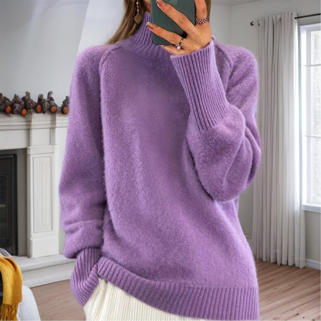Женский модный свитер с высоким воротом, однотонный трикотажный свитер, повседневный свитер