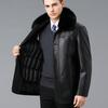 Winter New Warm Thickened Genuine Leather Jacket Men's Real Fur Collar Removable Down Jacket Liner Middle-aged and Elderly Lapel Jacket