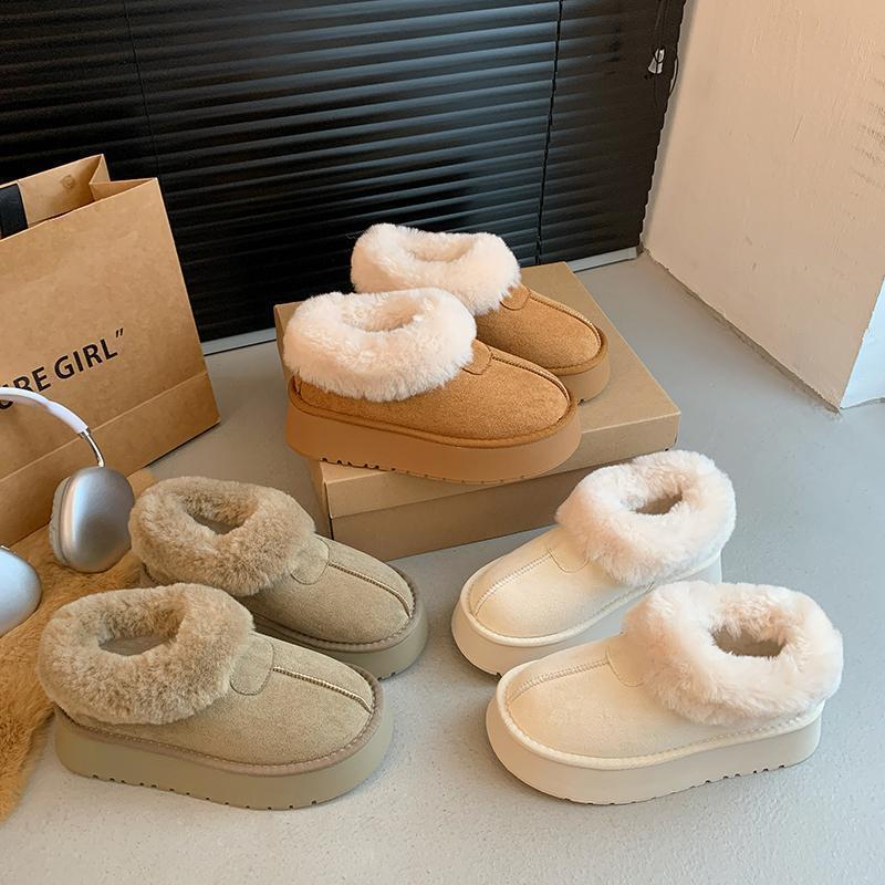 Плюшевые зимние ботинки на толстой подошве женские плюшевые туфли на одной педали 2025 новая зимняя верхняя одежда плюшевые утолщенные хлопковые туфли размер 34