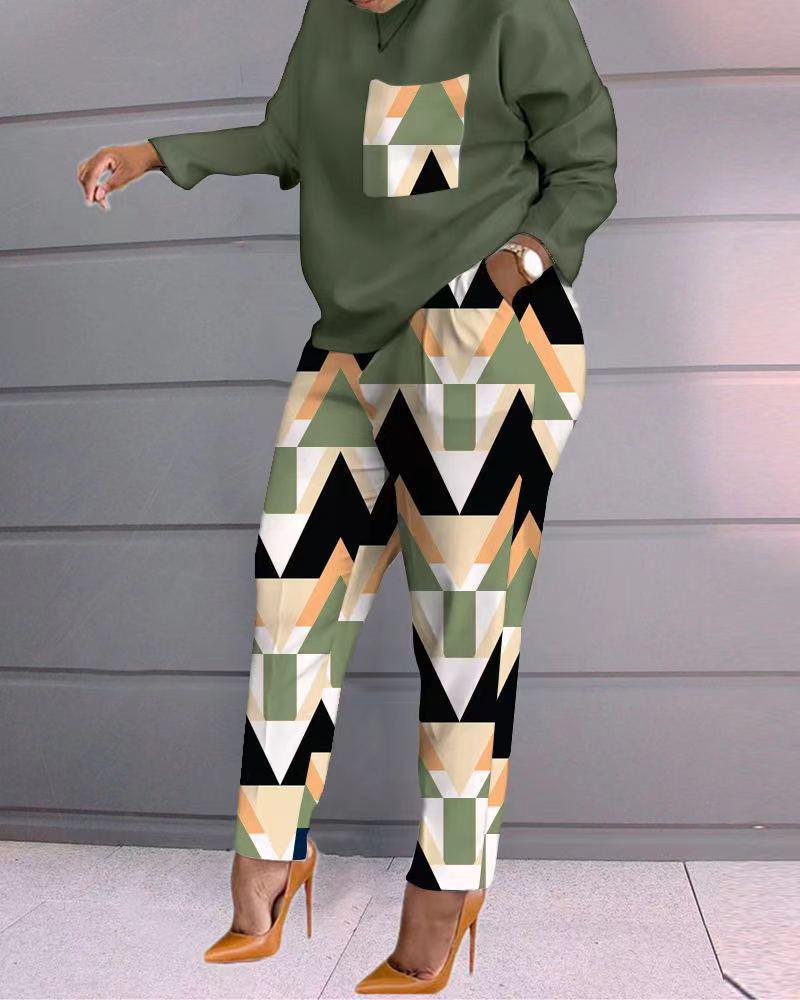 European and American Women's Long-Sleeved Printed Trousers Two-Piece Suit