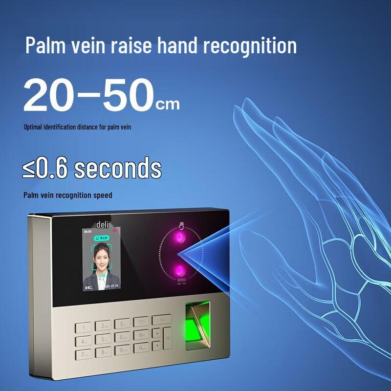 Deli Smart Fingerprint Face Recognition Time Attendance System CN plug (adapter included)