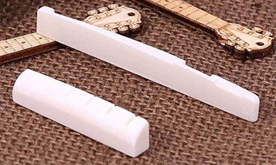 TSUCIA Guitar Bridge Nut Saddle Replacement Parts Made of Real Beef Bone for Acoustic Guitar Good Sound 4 Sets 8pcs &