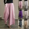 Women's Loose Wide-leg Casual Elastic Waist Cotton And Linen Loose Wide-leg Pants Striped Straight-leg Cropped Pants