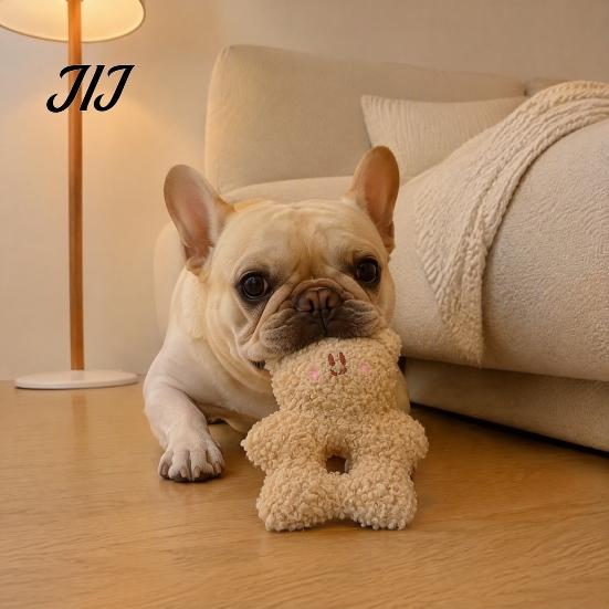 Crinkle Paper Dog Toys Stuffed Animal Chew Toy, Squeaky Plush Bear Bunny Interactive Soft Fleece Puppy Snuffle Toy with Center Hole for Small