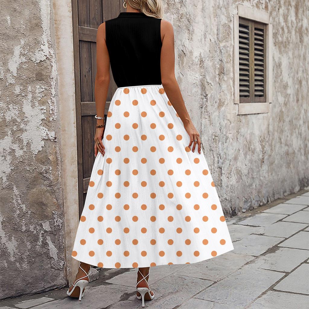 Women's Casual And Fashionable V-neck  Sleeveless Printing Mid Length Dress