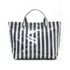 Striped PVC Tote Bag, Large Capacity Commuter & Travel Shoulder Handbag | Lightweight Magnetic Snap Bag with Inner Zipper Pocket