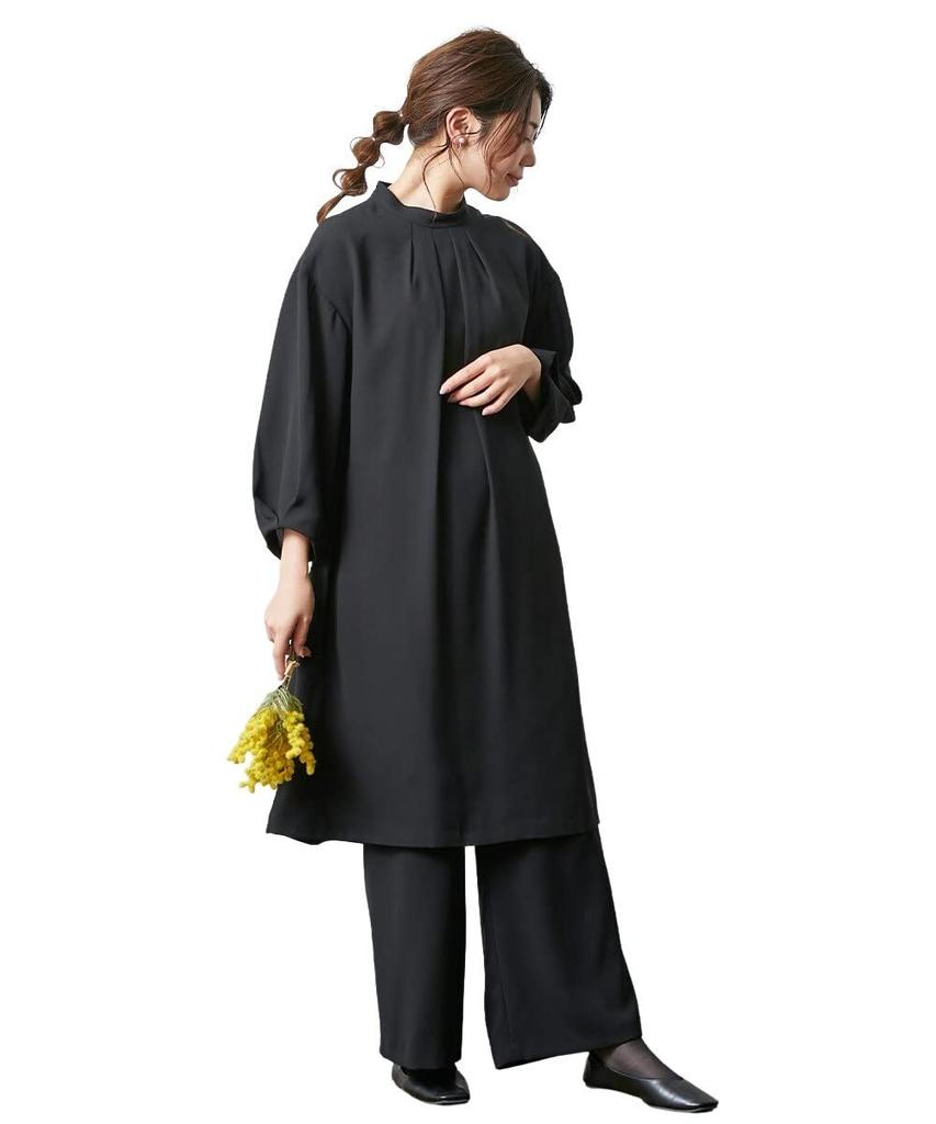 Washable Tuck Design Dress Wide Pants Set Sizes [Nissen] [Mourning/Formal Clothes] <Neina> Wrinkle-proof + <Large Available>