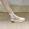 White round head retro versatile light mouth thick heel single shoes women's 2025 new spring skirt French Mary Jane shoes