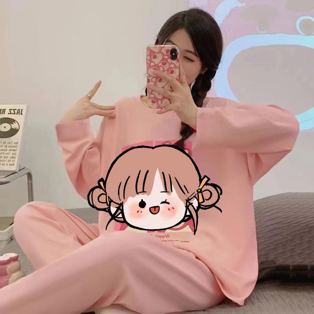 Пижамный комплект домашней одежды для женщин, весна и осень, большие размеры, с длинным рукавом, с рисунком, зимний, милый, студенческий комплект домашней одежды