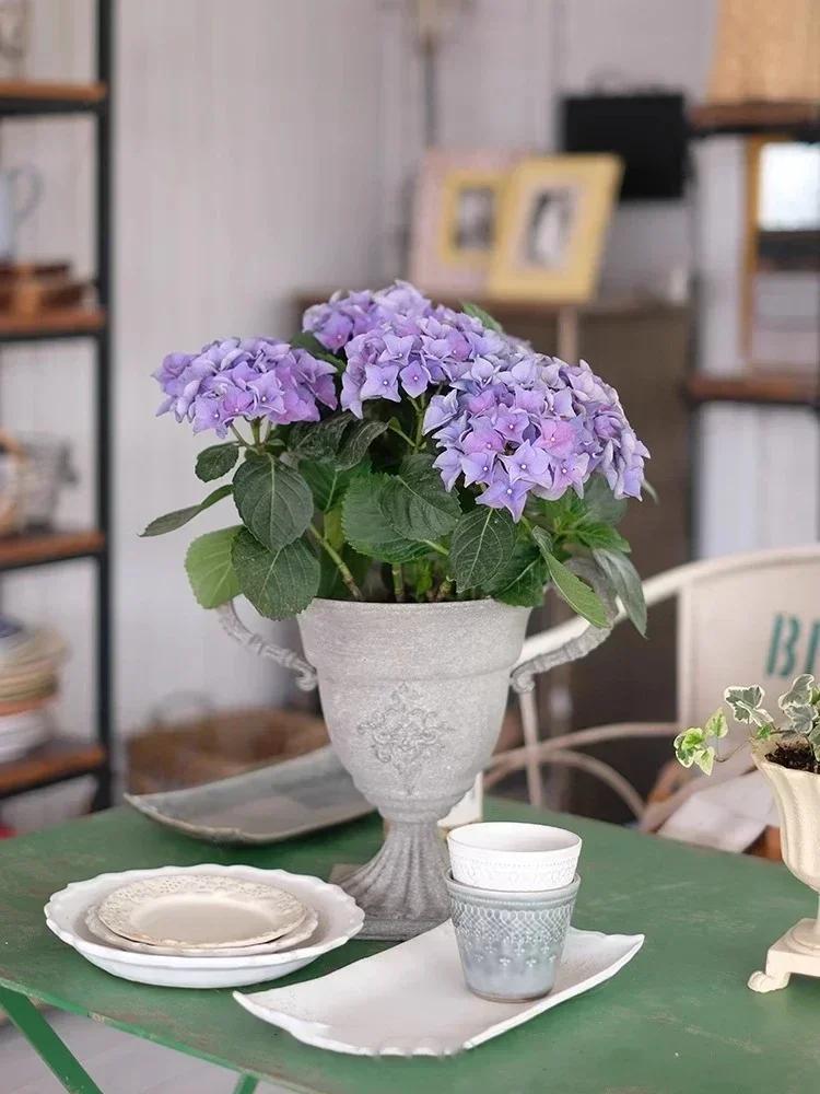 Trophy Shape Retro Style Ironwork Vase Home Villa Garden Balcony Plant Flower Pot Living Room Desktop Decorate Ornaments