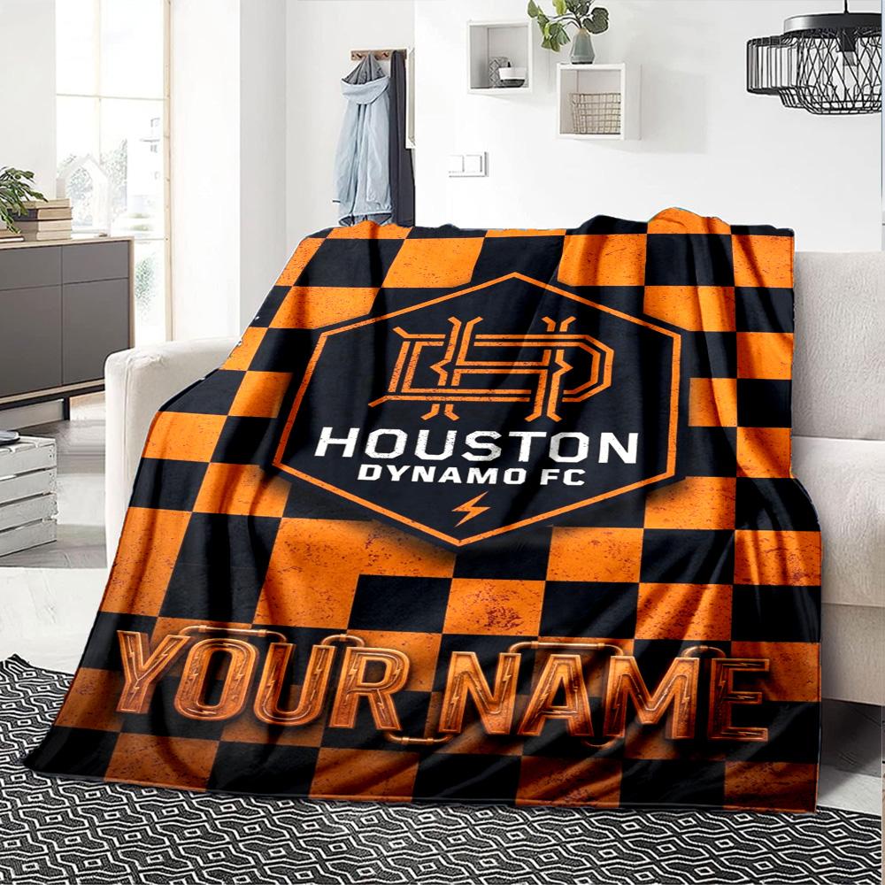 Name Custom Houston Dynamo Print Flannel Blanket High Quality Warm Comfortable Cover for All Seasons Perfect for Gifts Home Decor