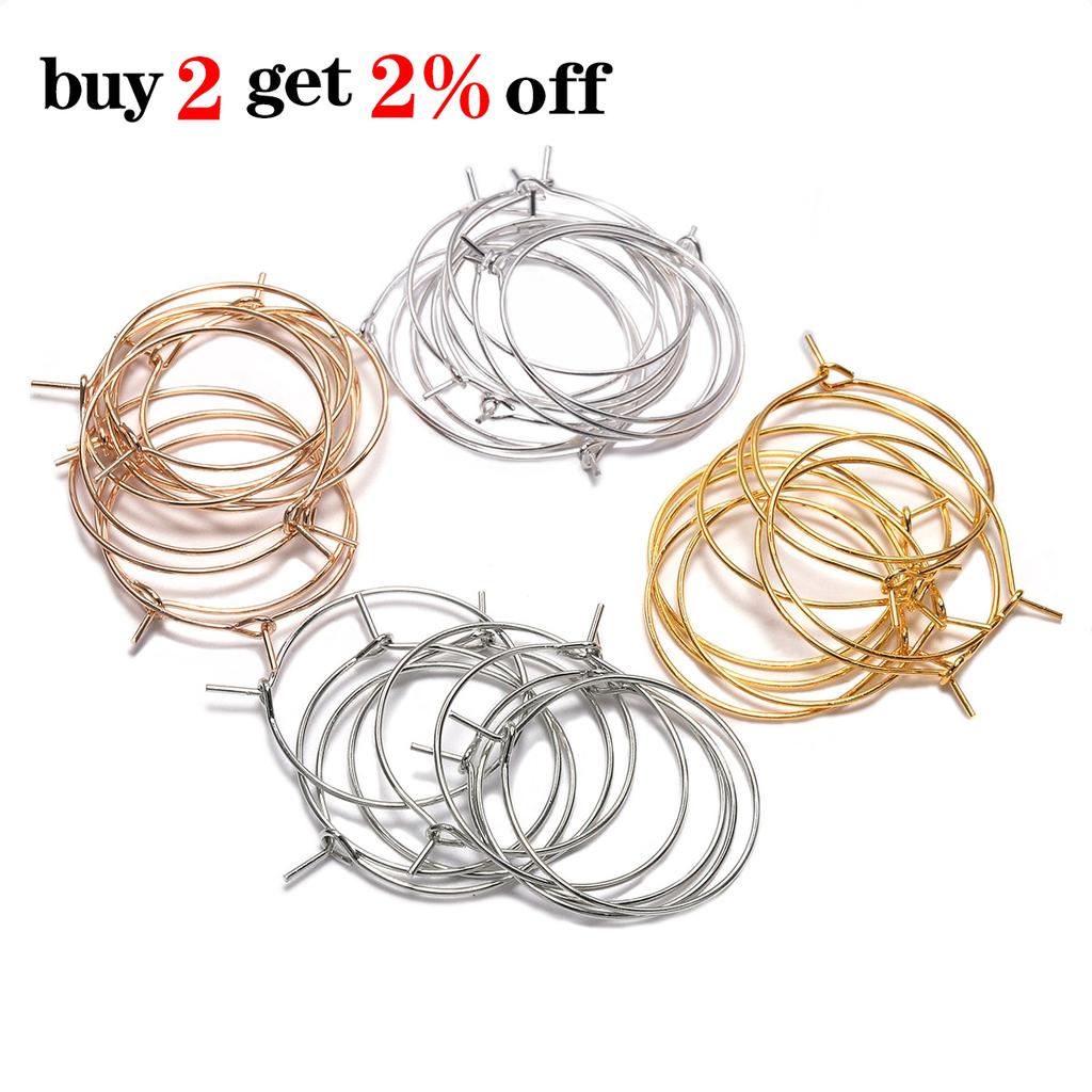 50pcs/lot 20 25 30 35 mm KC Gold Hoops Earrings Big Circle Ear Wire Hoops Earrings Wires For DIY Jewelry Making Supplies