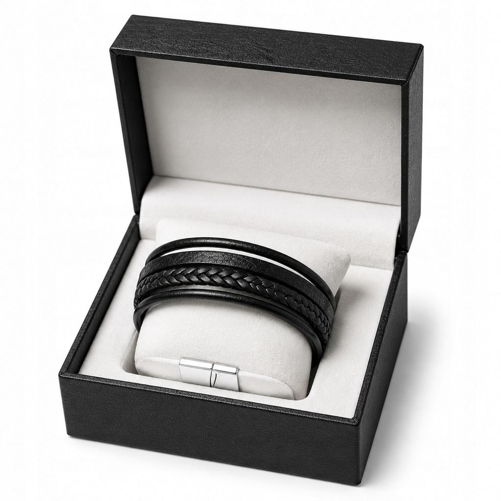 Men' Titanium Braided Leather Bracelet Adjustable Wrist Gift