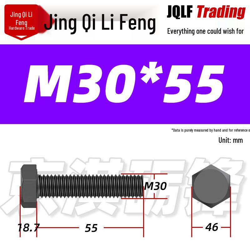12.9 Grade High-Strength Blackened Hex Bolt M22-M48