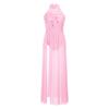 Girls Lyrical Dance Dress Sleeveless Keyhole Back Bodice Split Mesh Maxi Dress