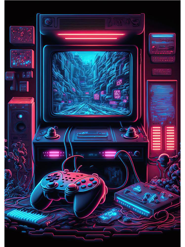 Неоновый красочный геймерский контроллер, крутой игровой настенный художественный холст, живопись, поп-арт, постеры и принты, декор для комнаты, подарок, Cuadros, без светодиода