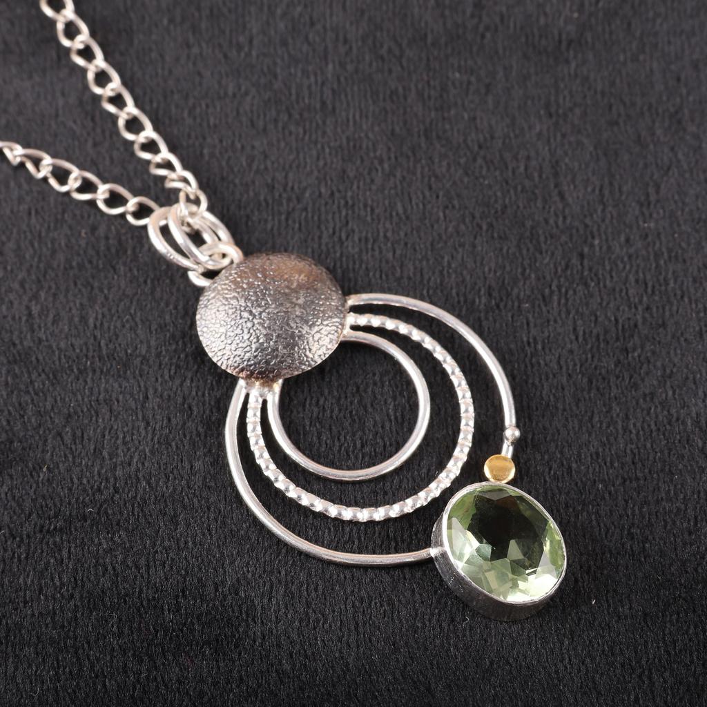 Green Amethyst Gemstone Pendant, 925 Solid Sterling Silver Pendant, Handmade Pretty Jewelry, Gift For Mother Day