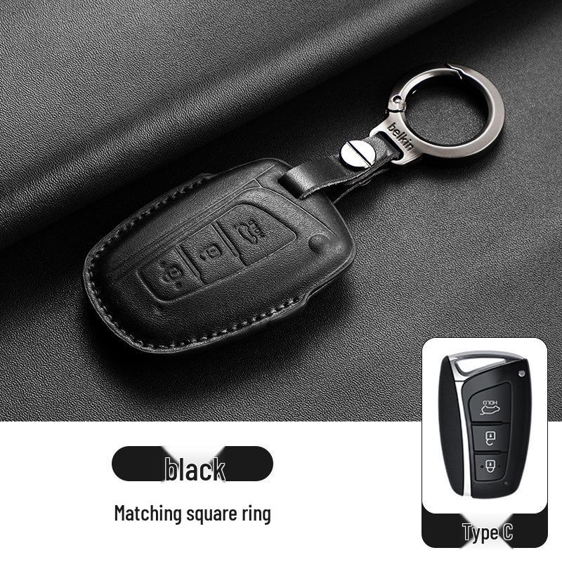Genuine Leather Key Case for Hyundai ix35, Santa Fe, Fiesta, ix25, Elantra, Verna, Mistra