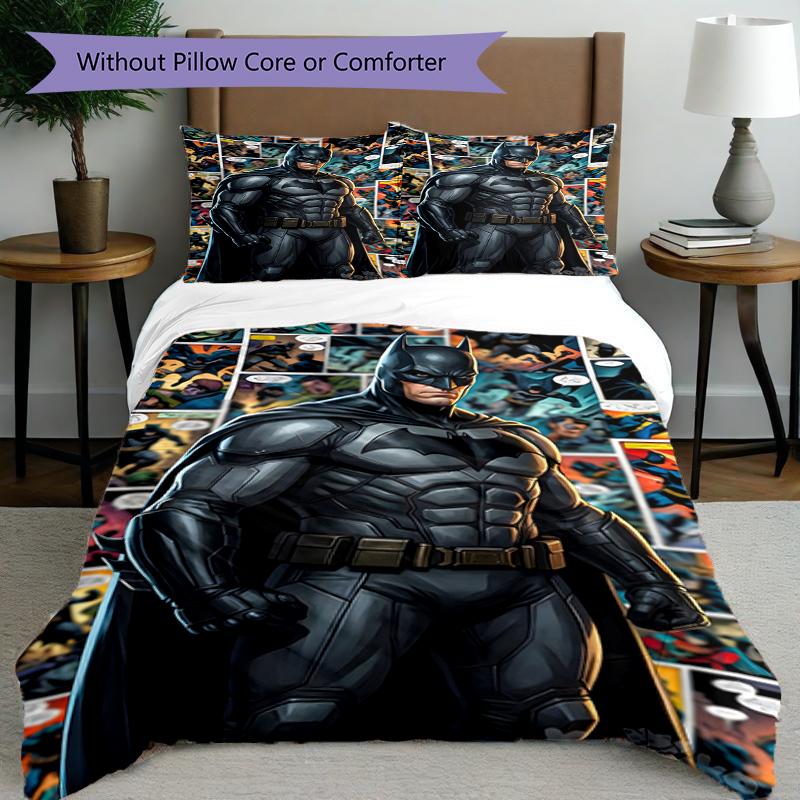 3pcs Duvet Cover Set (1*Duvet Cover + 2*Pillowcase, Without Core),Batman Print Bedding Set, Bedroom Decor, All‑Season, Birthday Gift