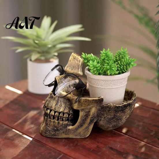 Creative Resin Sculpture Skull Multifunctional Storage Tray, Gothic Eyeglasses Holder Jewelry Organizer for Distressed Ornament Keys Coins Trinkets,