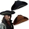 Caribbean Pirate Hat With Gold Stitched Soft Lining Tricorn Hat For Costume Parties Vintage Adult Costume Accessory