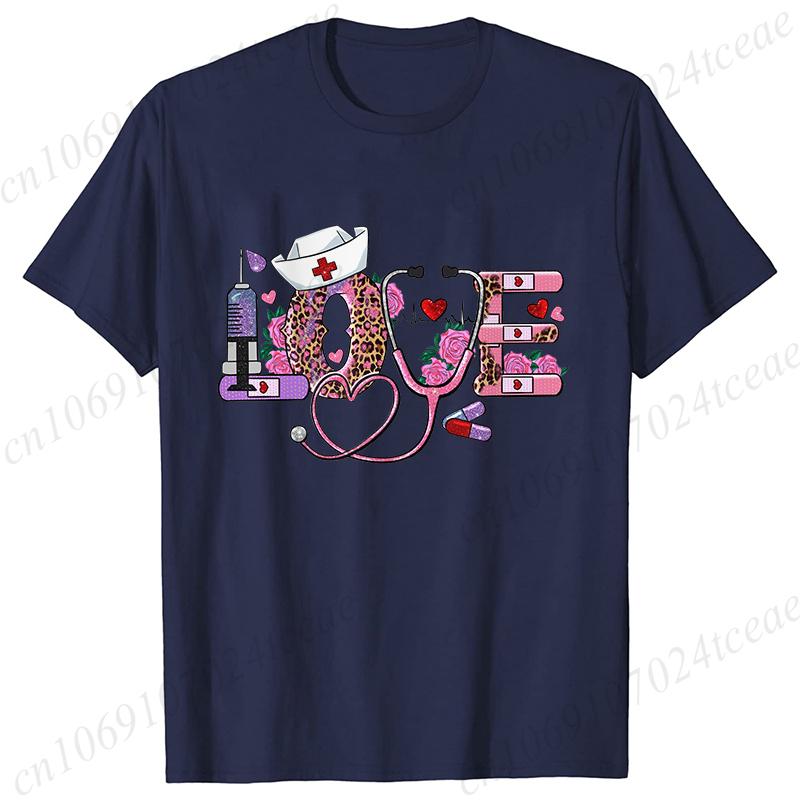 New Women T Shirt Pullover Oversize Valentines Day Love Nurse Print T-Shirt Casual Short Sleeve Women T-Shirt Nurse Tees Gifts