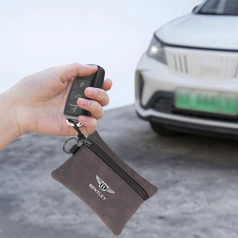 Portable Suede Car Key Bag Zipper Wallets Card Coin Pouch For Bentley Continental GT MULLINER Bentayga Flying Hurtling Spur logo WT3
