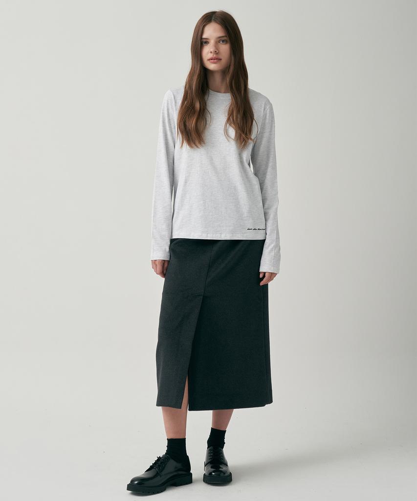 Mot Winter Wool Classic Slit Skirt - Charcoal