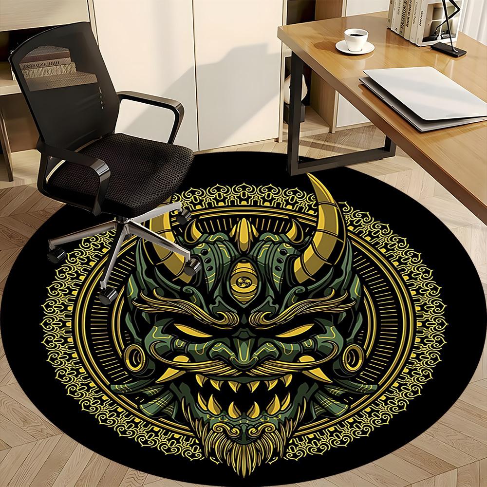 1pc Demon Mask Office Round Area Rug, Indoor Mat Suitable For Office, Under Office Chairs Bedroom Living Room Home Decor, Room Deco 017