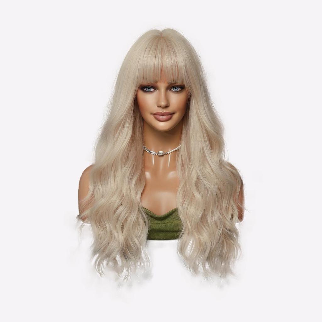 Яркий парик цвета рыжего апельсина - 26 дюймов, термостойкие свободные волны с прямой челкой, платиновые и розовые синтетические волосы в стиле балаяж для косплея и вечеринок