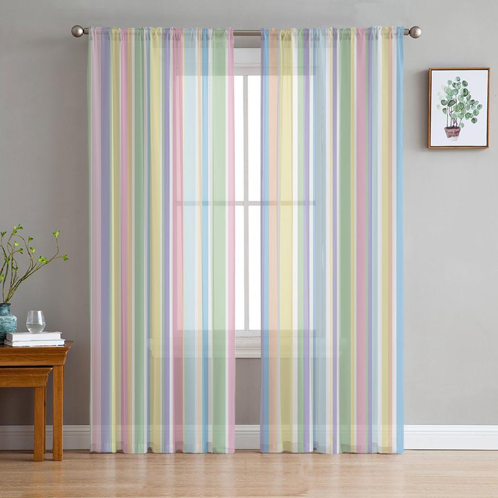 Color Vertical Stripes Modern Tulle Curtains For Living Room Bedroom Home Kitchen Window Sheer Curtains